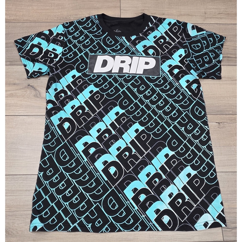 Bailey Apparel Drip Graphic T-Shirt Mens Medium Black Blue Short Sleeve Crewneck